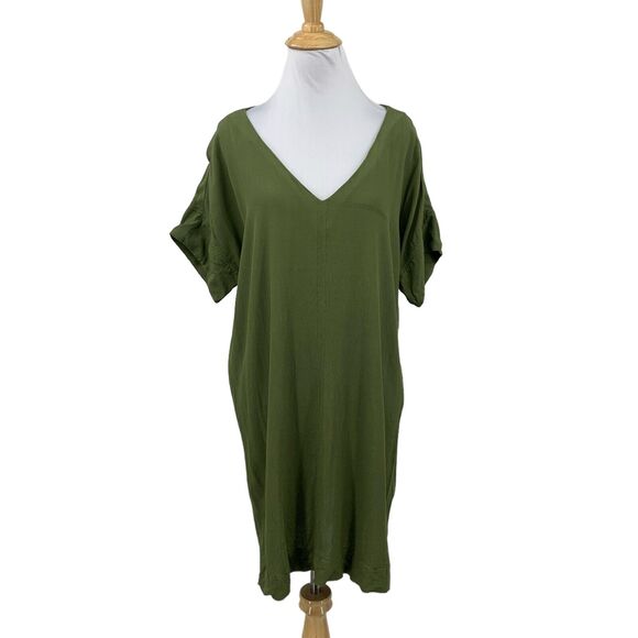 Madewell T Shirt Dress Womens M Medium Olive Green Novel Shift Drapey Side Vents - Picture 1 of 15